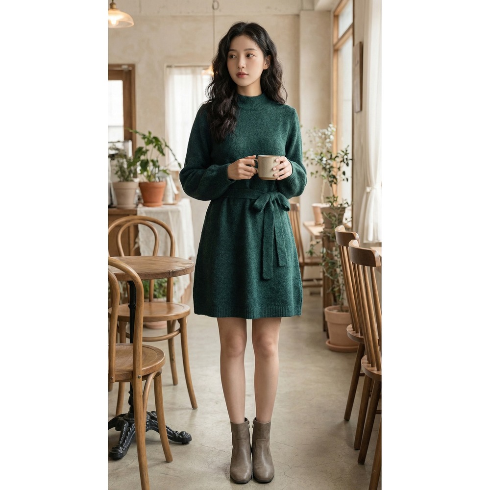 Womens Dress Unbranded Long Sleeve Knit‎ Sweater Dress Emerald Green Size L